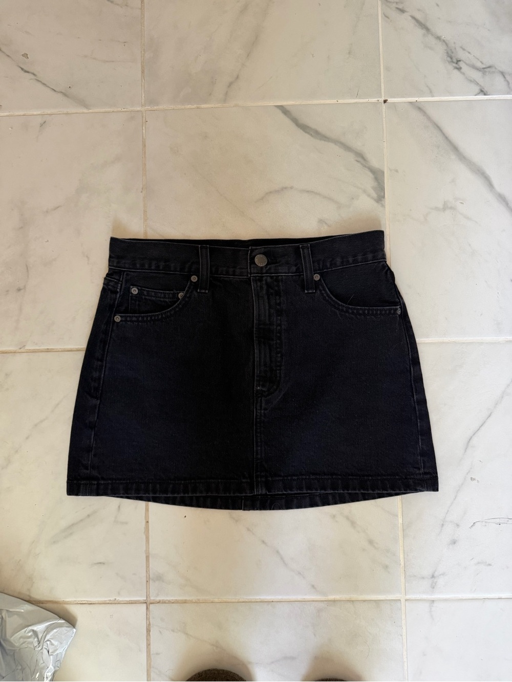 Aritzia Black Denim Mini Skirt - Clean A-Line